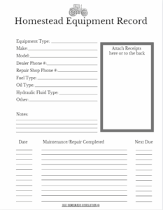 Preventative Maintenance Log